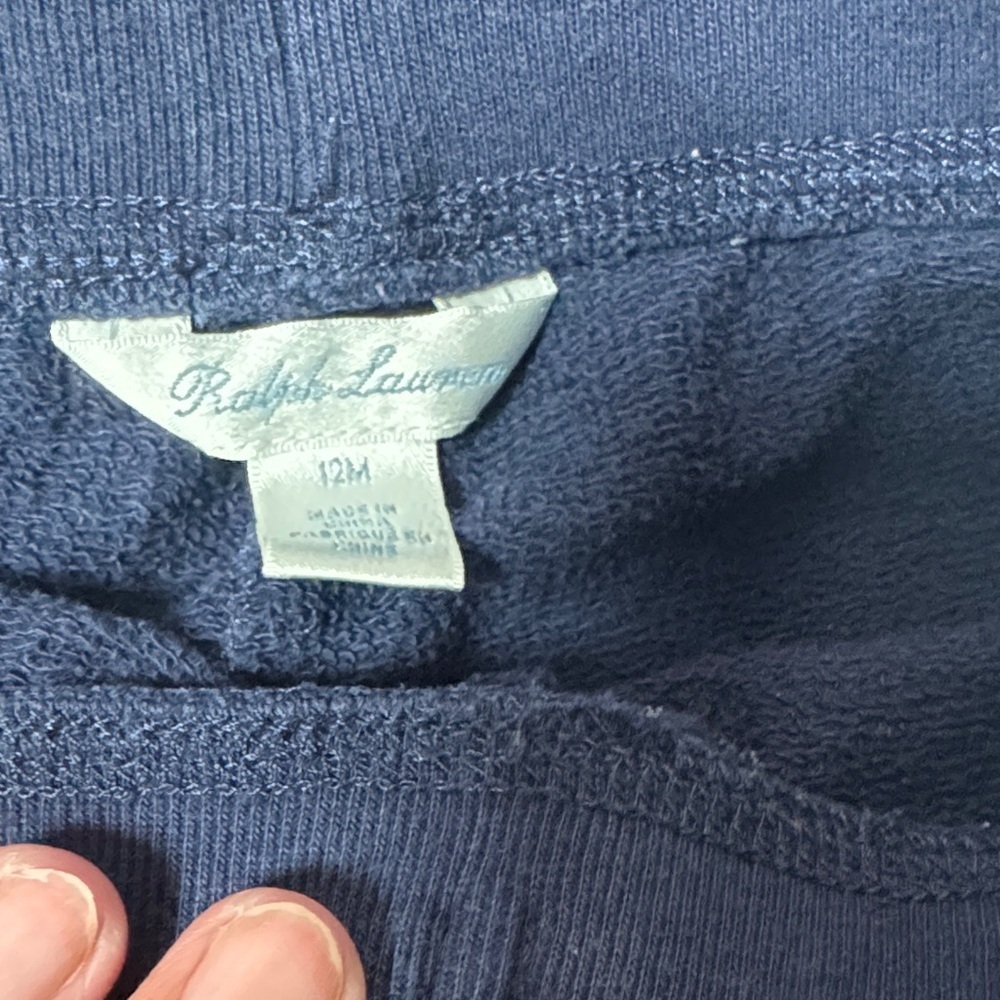 Ralph Lauren Green and Navy Kids Fleece Joggers - Striped Waistband - Picture 3 of 8